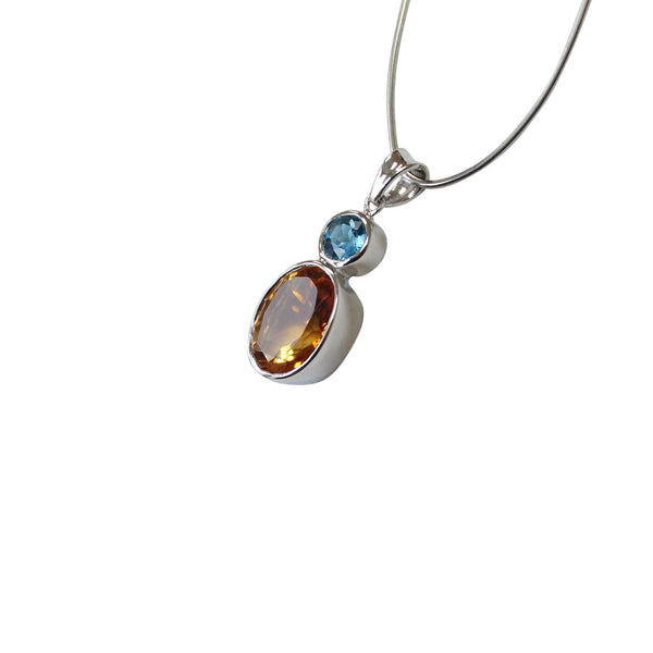 Citrine & Blue Topaz Gemstone Pendant in Sterling Silver - Amazon Imports, Inc. - Fine Quality Gemstones and Jewelry Since 1978