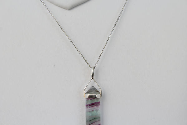 Fluorite Double Terminated Point Sterling Silver Pendant w/ Rhodium Plated Sterling Silver Chain - Amazon Imports, Inc. - Fine Quality Gemstones and Jewelry Since 1978