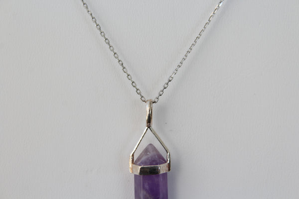 Natural Amethyst Double Terminated Point Sterling Silver Pendant w/ Rhodium Plated Sterling Silver Chain - Amazon Imports, Inc. - Fine Quality Gemstones and Jewelry Since 1978