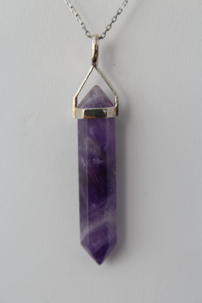 Natural Amethyst Double Terminated Point Sterling Silver Pendant w/ Rhodium Plated Sterling Silver Chain - Amazon Imports, Inc. - Fine Quality Gemstones and Jewelry Since 1978