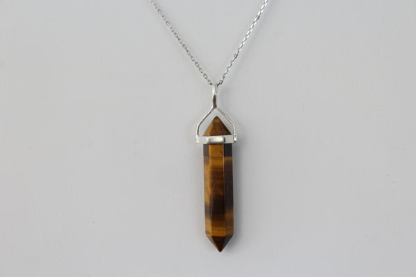 Tiger's Eye Double Terminated Point Sterling Silver Pendant w/ Rhodium Plated Sterling Silver Chain - Amazon Imports, Inc. - Fine Quality Gemstones and Jewelry Since 1978