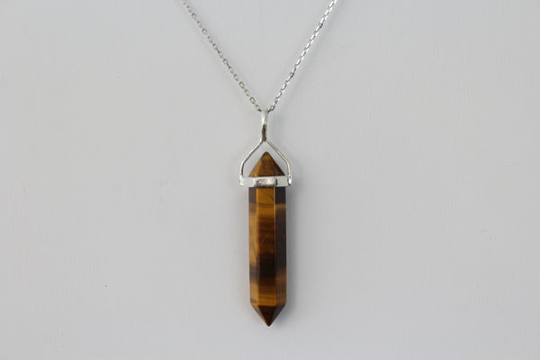 Tiger's Eye Double Terminated Point Sterling Silver Pendant w/ Rhodium Plated Sterling Silver Chain - Amazon Imports, Inc. - Fine Quality Gemstones and Jewelry Since 1978