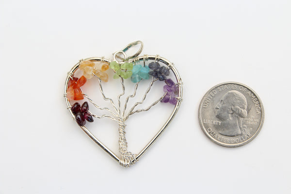 Heart Shape 7 Chakra Tree of Life Gemstone Pendant - Multi Color - Amazon Imports, Inc. - Fine Quality Gemstones and Jewelry Since 1978