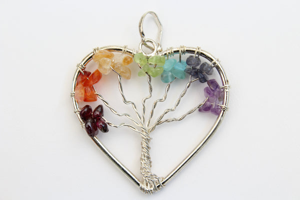 Heart Shape 7 Chakra Tree of Life Gemstone Pendant - Multi Color - Amazon Imports, Inc. - Fine Quality Gemstones and Jewelry Since 1978