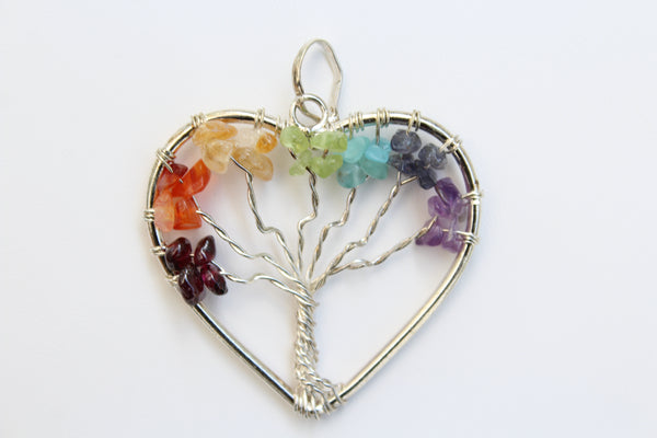 Heart Shape 7 Chakra Tree of Life Gemstone Pendant - Multi Color - Amazon Imports, Inc. - Fine Quality Gemstones and Jewelry Since 1978