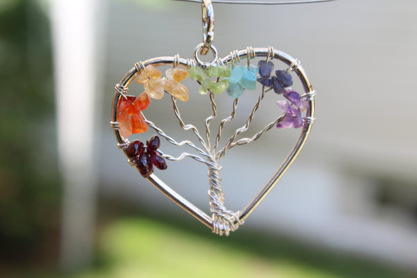 Heart Shape 7 Chakra Tree of Life Gemstone Pendant - Multi Color - Amazon Imports, Inc. - Fine Quality Gemstones and Jewelry Since 1978