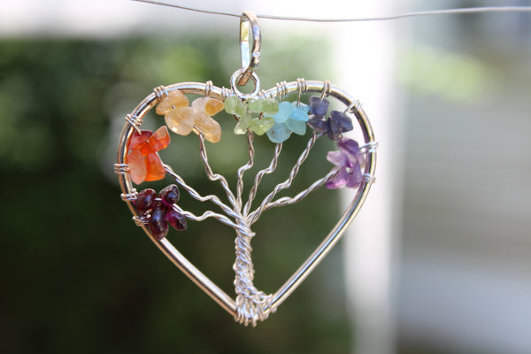 Heart Shape 7 Chakra Tree of Life Gemstone Pendant - Multi Color - Amazon Imports, Inc. - Fine Quality Gemstones and Jewelry Since 1978