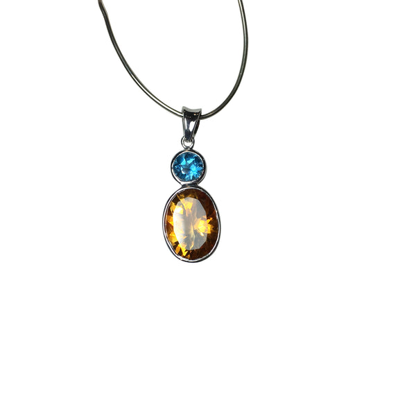 Citrine & Blue Topaz Gemstone Pendant in Sterling Silver - Amazon Imports, Inc. - Fine Quality Gemstones and Jewelry Since 1978