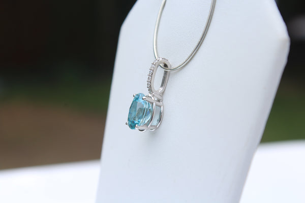 Blue Zircon Gemstone Pendant with Diamonds in 14kt White Gold - Amazon Imports, Inc. - Fine Quality Gemstones and Jewelry Since 1978