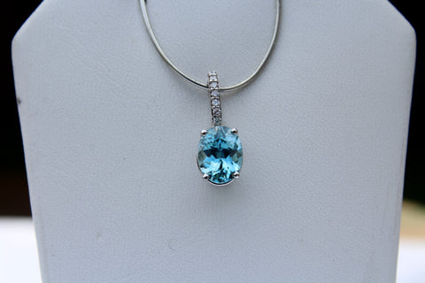 Blue Zircon Gemstone Pendant with Diamonds in 14kt White Gold - Amazon Imports, Inc. - Fine Quality Gemstones and Jewelry Since 1978