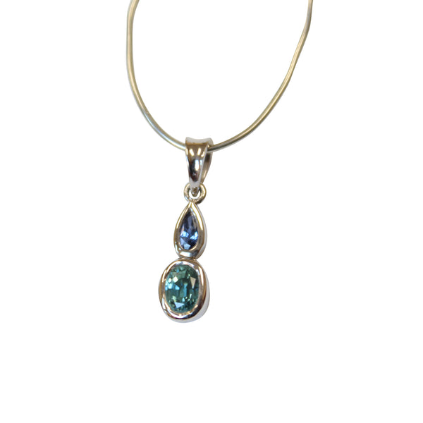 Blue Zircon & Sapphire Gemstone Pendant in Sterling Silver - Amazon Imports, Inc. - Fine Quality Gemstones and Jewelry Since 1978