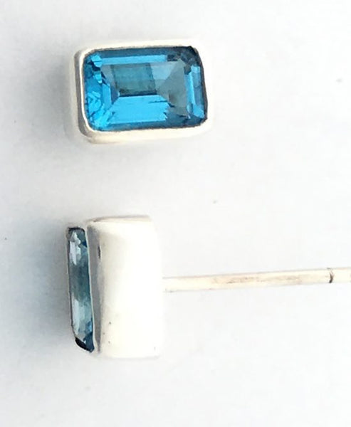 Blue Topaz Post Earrings in Sterling Silver Bezel Setting - Amazon Imports, Inc. - Fine Quality Gemstones and Jewelry Since 1978