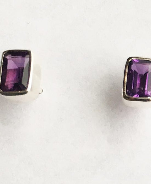 Amethyst Post Earrings in Sterling Silver Bezel Setting - Amazon Imports, Inc. - Fine Quality Gemstones and Jewelry Since 1978