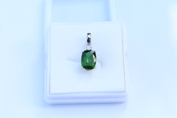 Chrome Diopside Pendant set in 14kt White Gold with Diamond Accent - Amazon Imports, Inc. - Fine Quality Gemstones and Jewelry Since 1978