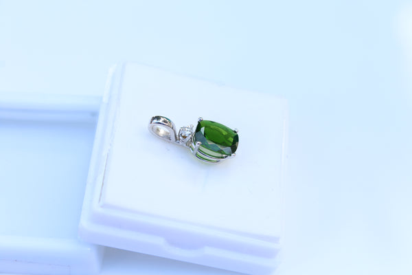 Chrome Diopside Pendant set in 14kt White Gold with Diamond Accent - Amazon Imports, Inc. - Fine Quality Gemstones and Jewelry Since 1978
