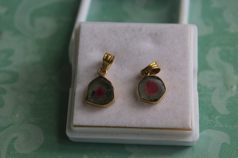Watermelon Tourmaline Pendant - bezel set in 14 kt. Gold
