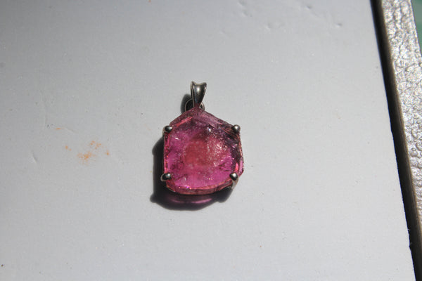 Watermelon Tourmaline Slice Pendant in Sterling Silver