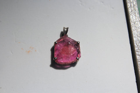 Watermelon Tourmaline Slice Pendant in Sterling Silver