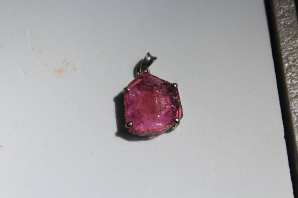 Watermelon Tourmaline Slice Pendant in Sterling Silver