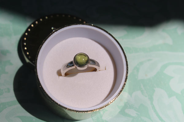 Green Tourmaline Cab Ring in Sterling Silver