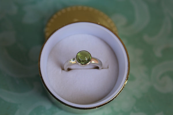 Green Tourmaline Cab Ring in Sterling Silver