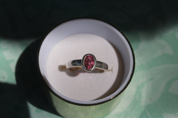 Pink Tourmaline Ring  -  Bezel set in Sterling Silver