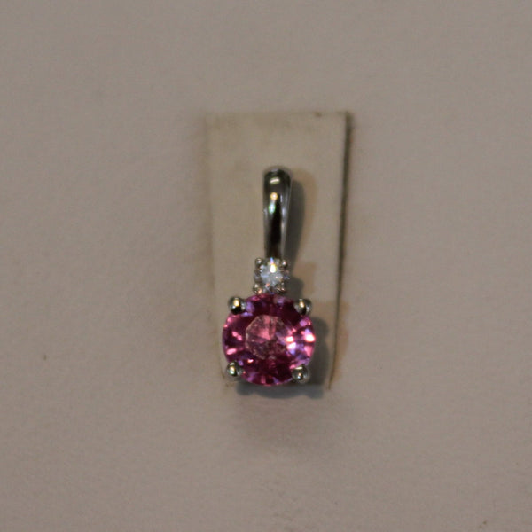 Pink Sapphire Pendant in 14 kt. White Gold - diamond accent