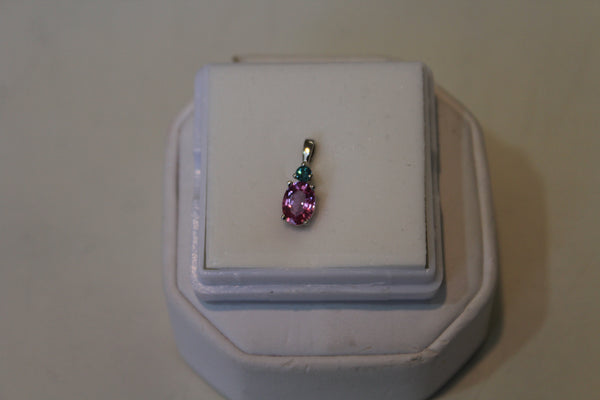 Pink Sapphire Pendant in 14 kt. White Gold - Paraiba Tourmaline accent