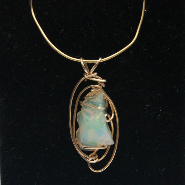 Ethiopian Opal Gemstone Pendant -  14kt Gold Filled wire - Amazon Imports, Inc. - Fine Quality Gemstones and Jewelry Since 1978