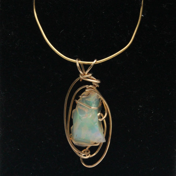 Ethiopian Opal Gemstone Pendant -  14kt Gold Filled wire - Amazon Imports, Inc. - Fine Quality Gemstones and Jewelry Since 1978