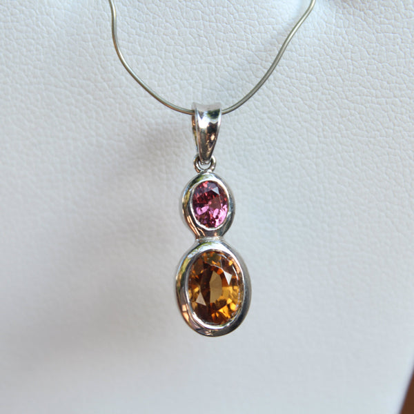 Natural Zircon and Rhodolite Garnet Gemstone Pendant set in Sterling Silver - Amazon Imports, Inc. - Fine Quality Gemstones and Jewelry Since 1978